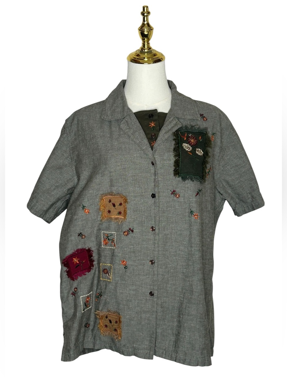Bobbie Brooks Vintage Fall Patchwork Button-Down Shirt Teachercore Sz L 90s Folk